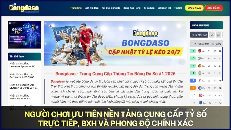 Người chơi ưu tiên nền tảng cung cấp tỷ số trực tiếp, BXH và phong độ chính xác